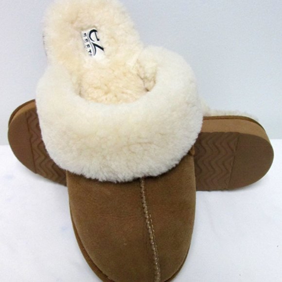 EZ Feet Women’s Shearling Scuffs Fluffy Breathable Slip-On Slippers - Picture 4 of 6